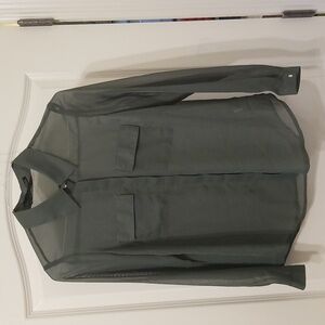 Ali & Kris Olive Green Sheer Long Sleeve Button Down Shirt